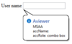 示例显示MSAA控制名和role信息，accName属性值为空，accRole的属性值为'combo box'